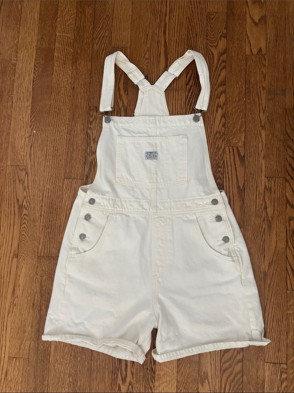 Levi's Cream Denim Overalls Shortalls with Front Bib Pocket